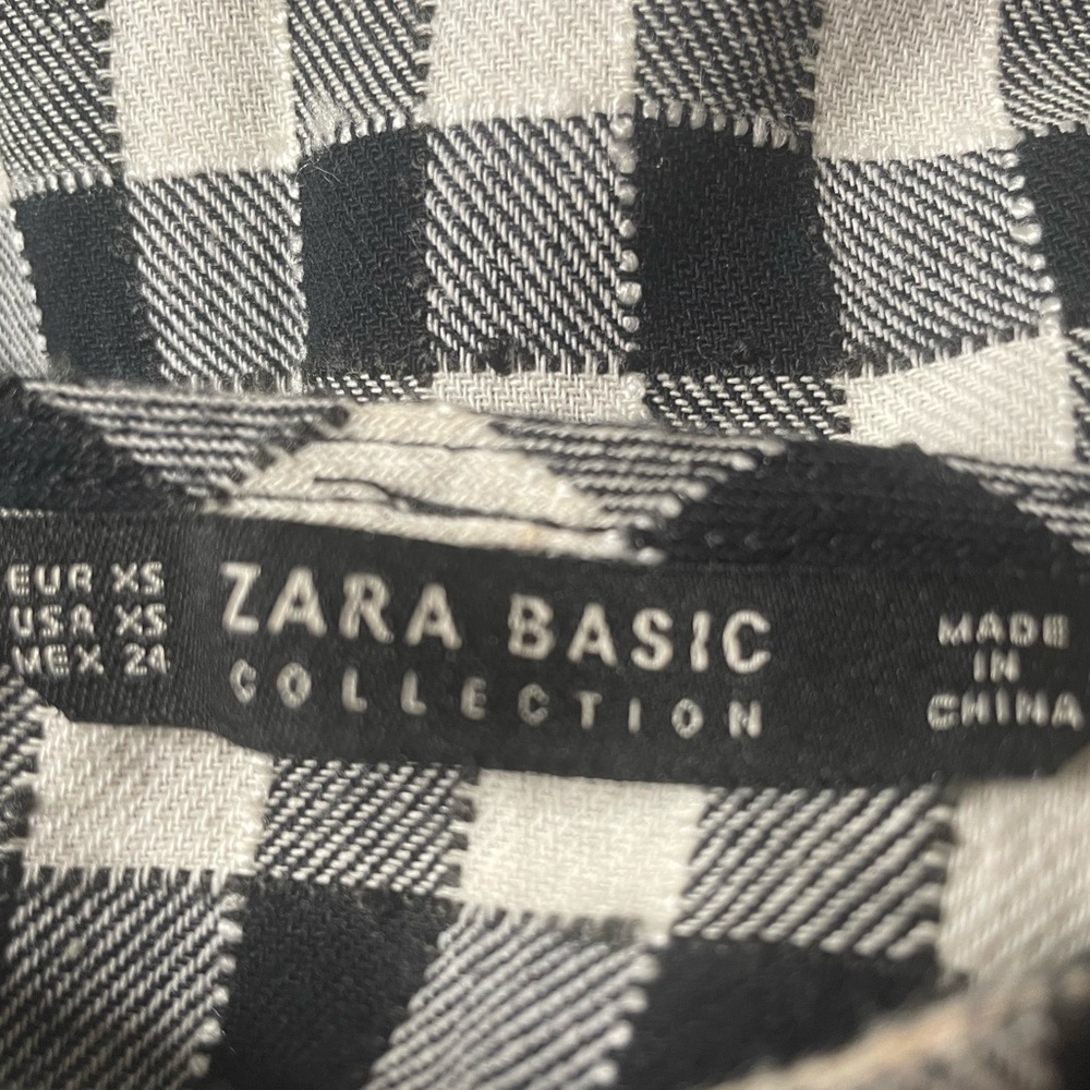Zara Basics Gingham Bell Sleeve Mini Dress Black White Size XSmall - Picture 5 of 8